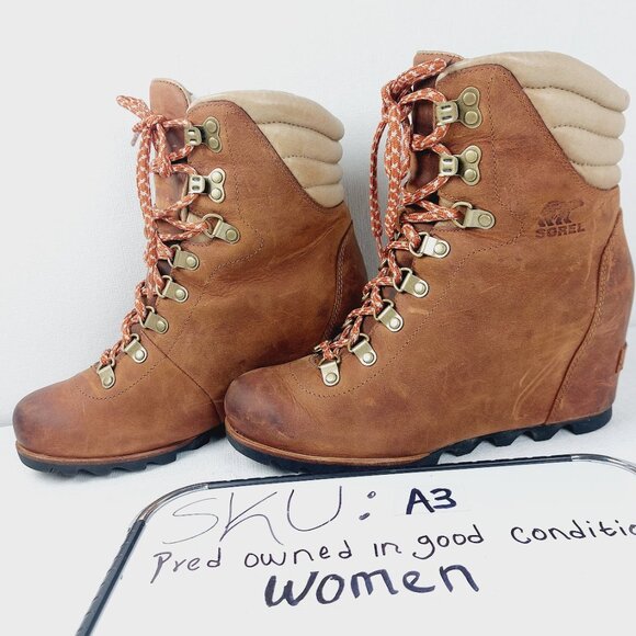 Sorel Women's Brown Conquest Lace Wedge Leather Classic Ankle Bootie Size 8.5 - Picture 11 of 11